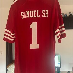 Red Football Jersey with White Stripes